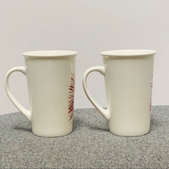 2 Set Starbucks Red Starburst 12 Fl Oz Tall Coffee Mugs 2014 Edition Mid Century - Picture 5 of 9